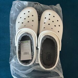 CROCS Kids White Slippers with Gray Lining